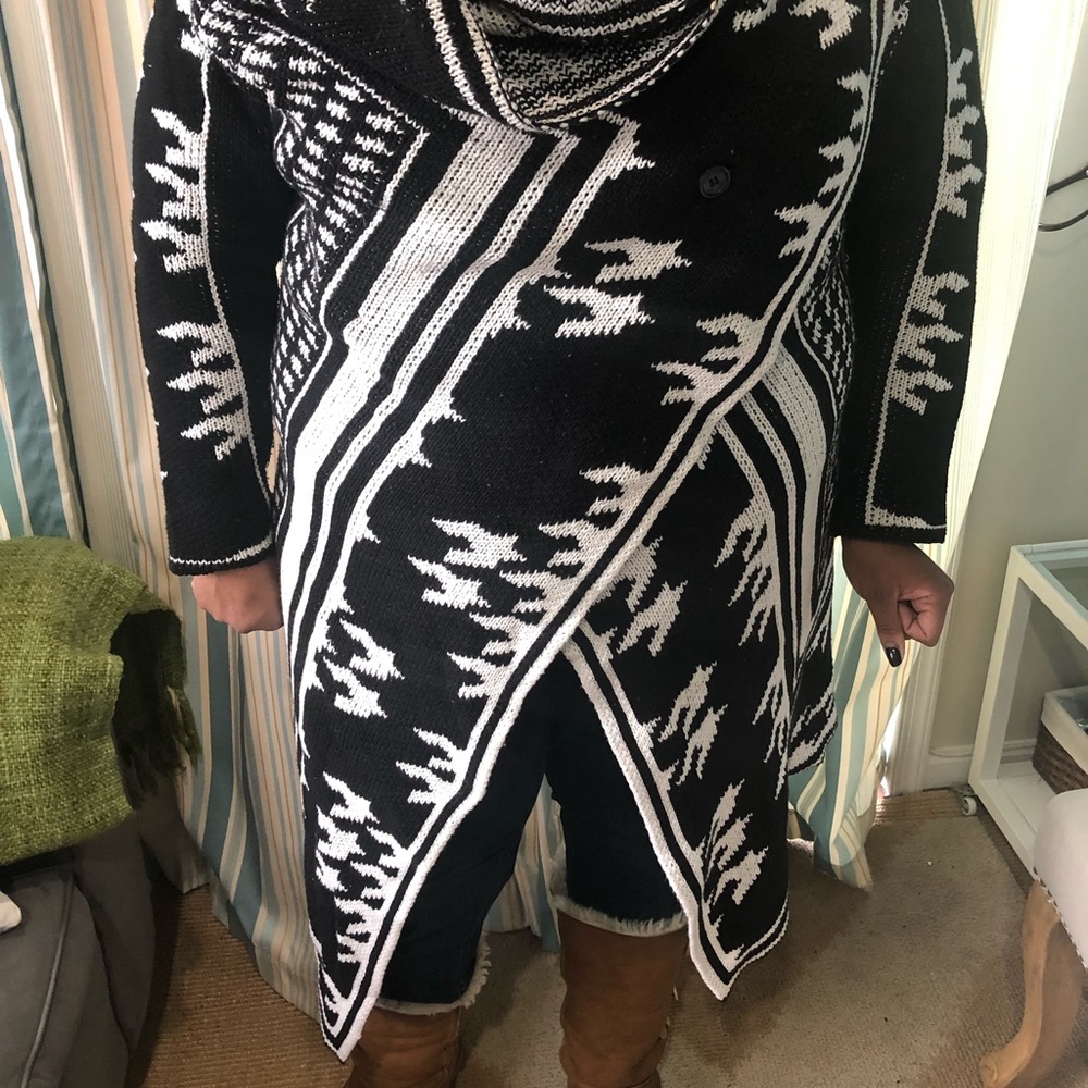 Drape Front Long Tribal Pattern Knit Sweater. - image 1